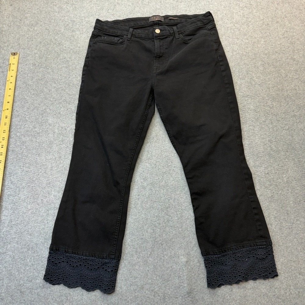 JEN7 by 7 For All Mankind Cropped Bootcut Jeans Womens 12 Black Lace Hem